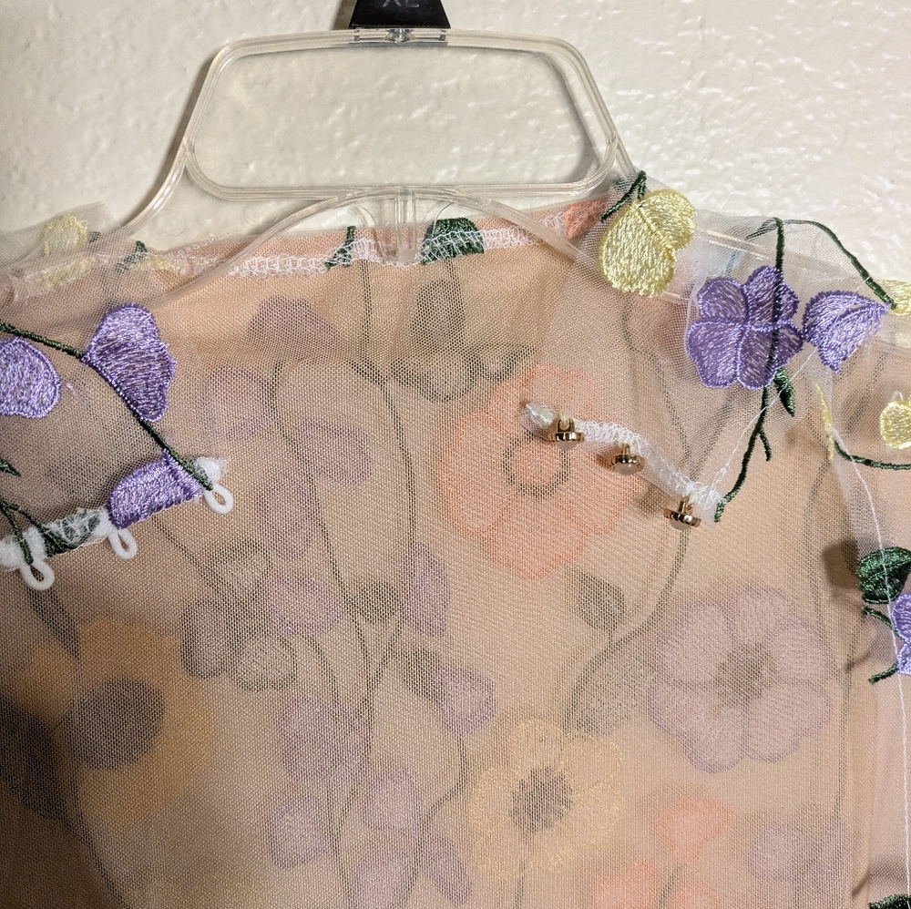 Lena Vie Boutique Floral Embroidered Sheer Dress Size Small - Picture 10 of 12